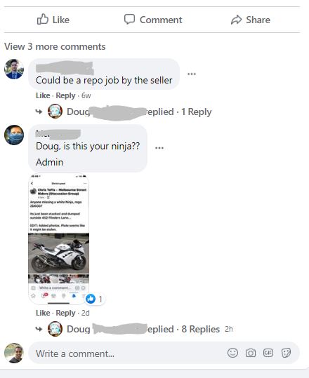 Facebook comments helping to recover a motorcycle