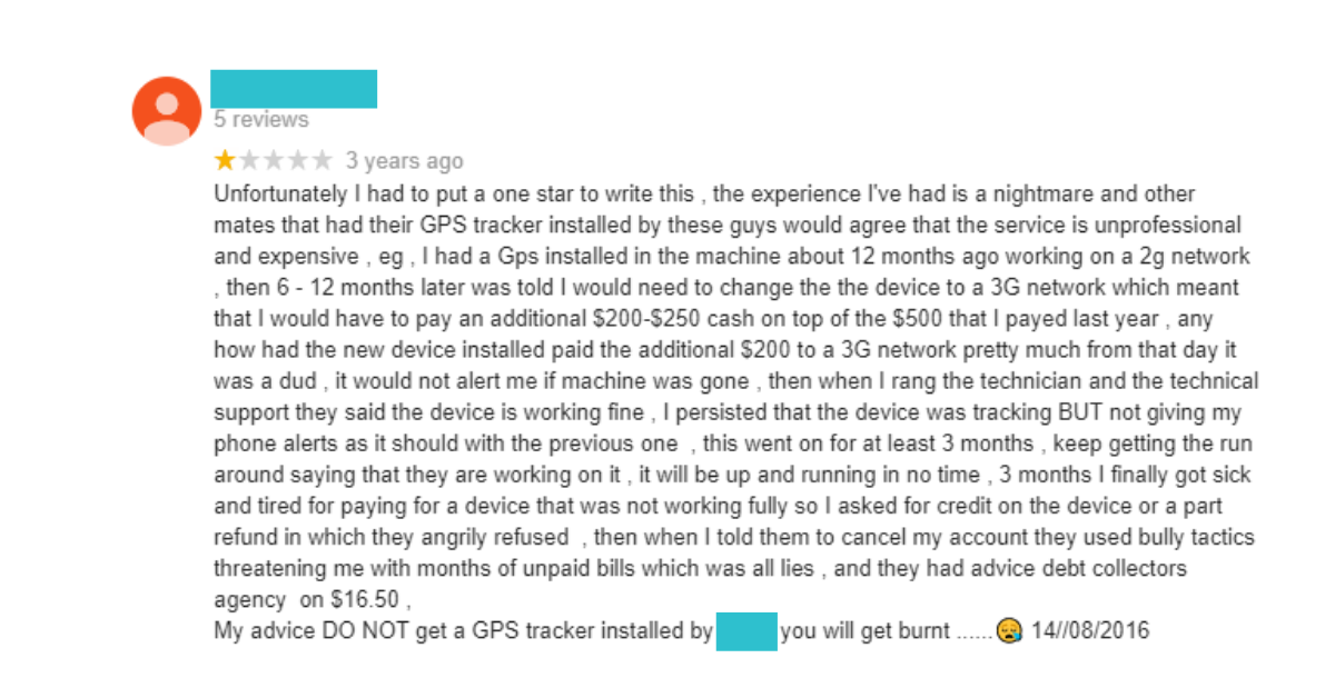 A Customer Getting Burnt By Another Tracking Company