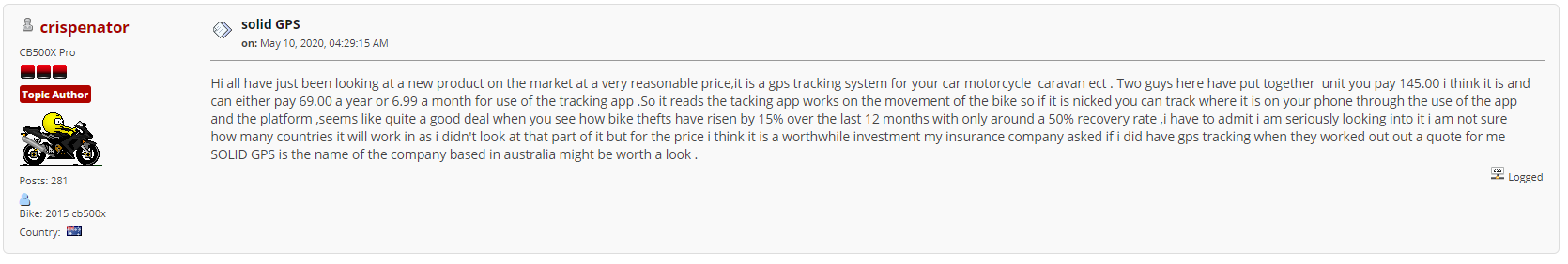 Solid GPS Motorcycle Testimonial 1