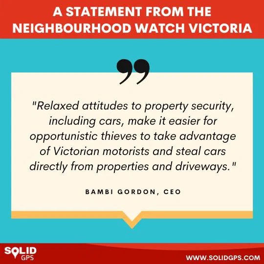 Neighbourhood Watch Victoria Statement on Vehicle Theft Infographic showing a statement from Neighbourhood Watch Victoria about vehicle theft