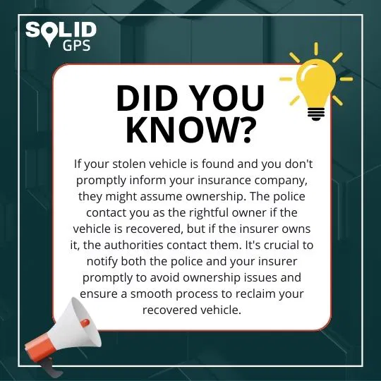 Stolen Vehicle Recovery Fact Infographic showing a fact about stolen vehicle recovery