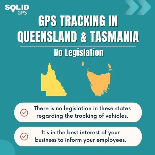 GPS Tracking Law in Queensland & Tasmania Infographic explaining GPS tracking laws in Queensland and Tasmania