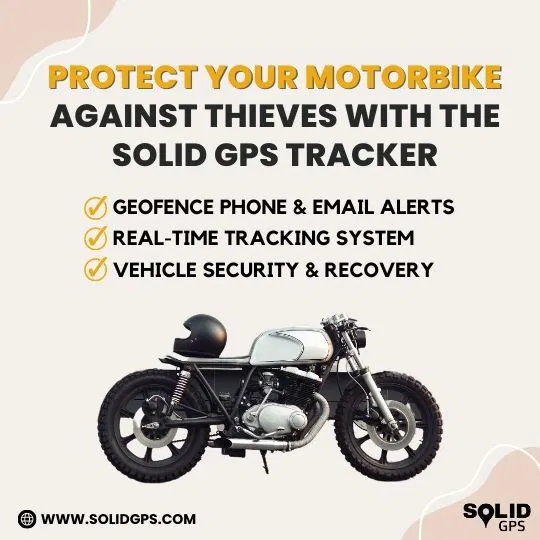 Protect Your Motorbike Against Thieves with Solid GPS Infographic explaining how Solid GPS protects your motorbike against thieves