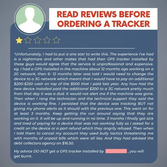 Bad Review About a GPS Tracker Infographic showing a negative customer review about a GPS tracker