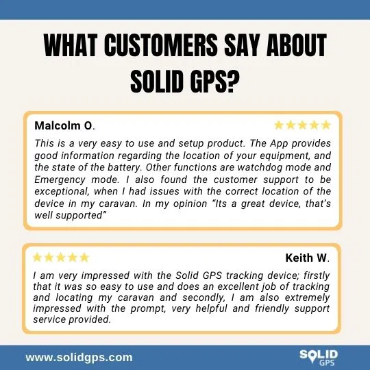 Infographic showing customer reviews and testimonials about Solid GPS