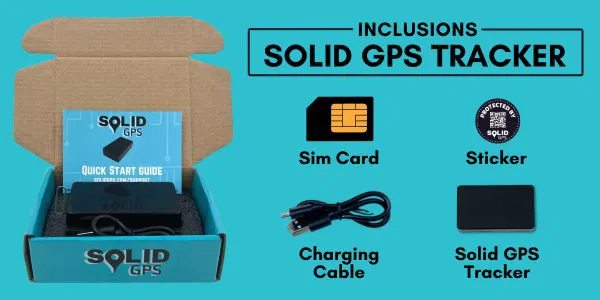 Solid GPS Tracker Inclusions Solid GPS tracker box showcasing its inclusions