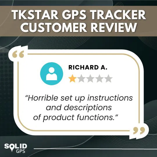 TKSTAR GPS Tracker Customer Review Infographic showing a customer review of TKSTAR GPS tracker