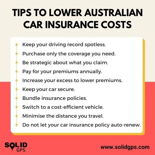 Tips to Lower Australian Car Insurance Costs Infographic with tips to lower car insurance costs in Australia