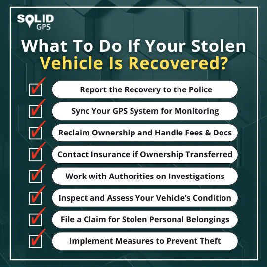What to Do If Your Stolen Vehicle Is Recovered Infographic listing what to do if your stolen vehicle is recovered