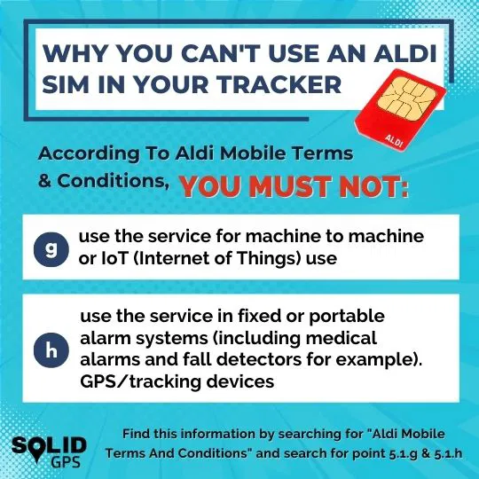 Infographic explaining why you can’t use an ALDI SIM card in a GPS tracker