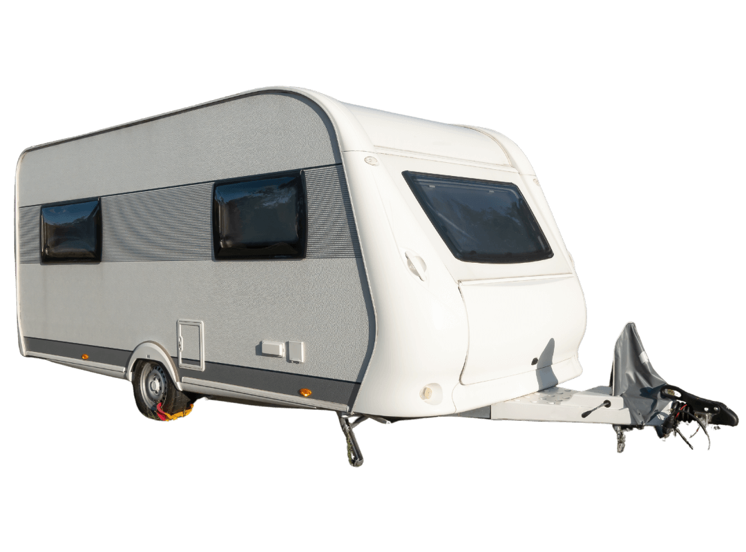 A Towable Caravan on Transparent Background Side view of a caravan trailer on transparent background